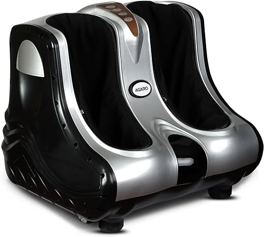 AGARO Amaze Foot, Calf & Leg Massager, with Vibration & Heat, 3 Massage Levels, 4 motors (Silver-Black)