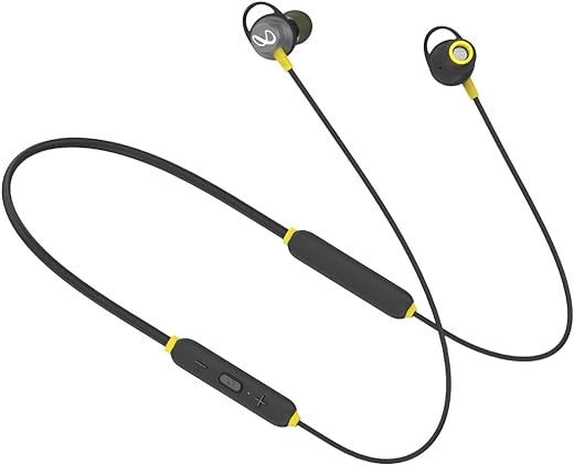 Infinity (JBL) Glide 120, in Ear Wireless Earphones with Mic, Deep Bass, Dual Equalizer, 12mm Drivers, Premium Metal Earbuds, Comfortable Flex Neckband, Bluetooth 5.0, IPX5 Sweatproof (Black&Yellow)