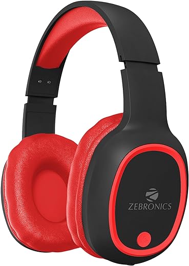 Zebronics Zeb-Thunder Wireless BT Headphone Comes with 40mm Drivers, AUX Connectivity, Built in FM, Call Function, 9Hrs* Playback time and Supports Micro SD Card (Red)